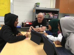 Monte works with Students as they brainstorm script ideas.