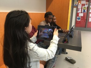 A Student composes a cut-away for her film